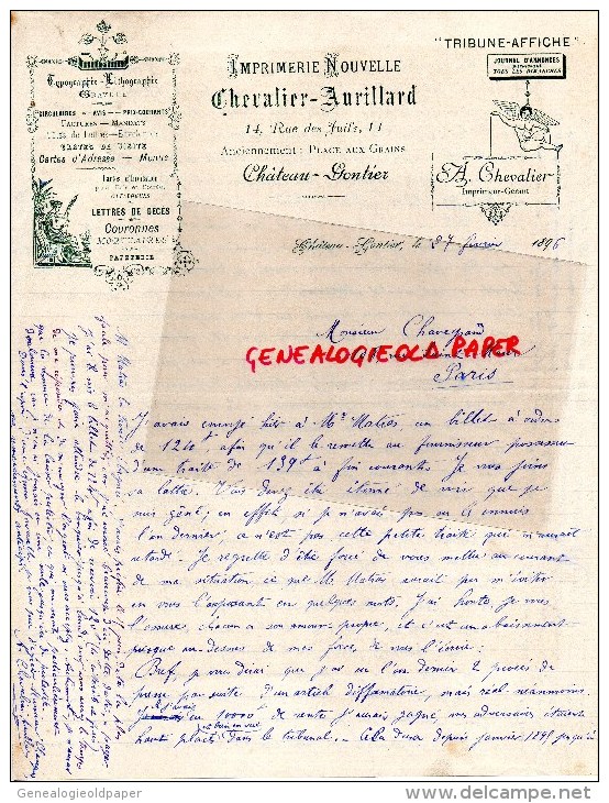 53 - CHATEAU GONTIER - BELLE FACTURE 1896- IMPRIMERIE NOUVELLE CHEVALIER- AURILLARD-14 RUE DES JUIFS- - Druck & Papierwaren
