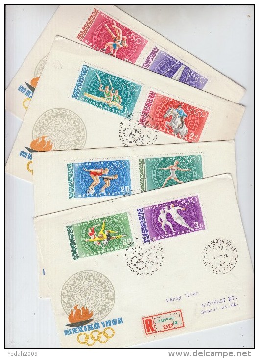 Hungary OLMPIC GAMES 4 FIRST DAY COVERS FDC 1968 - Summer 1968: Mexico City