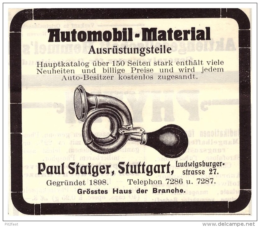 Original Werbung - 1912 - Paul Staiger In Stuttgart , Automobil - Material , Ersatzteile , Oldtimer !! - KFZ
