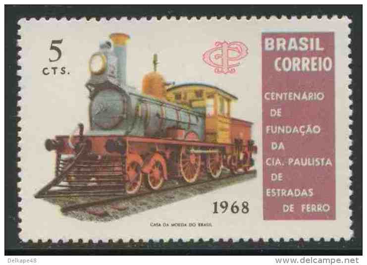 Brazil Brasil 1968 Mi 1198 YT 879 SG 1241 (no Gum) ** Steam Locomotive No. 1 "Maria Fumaca" (1868) - Trains