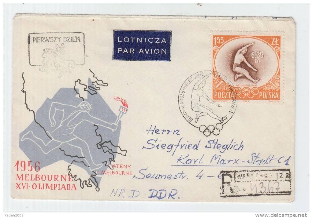 Poland/Germany OLYMPIC GAMES AIRMAIL COVER 1956 - Ete 1956: Melbourne