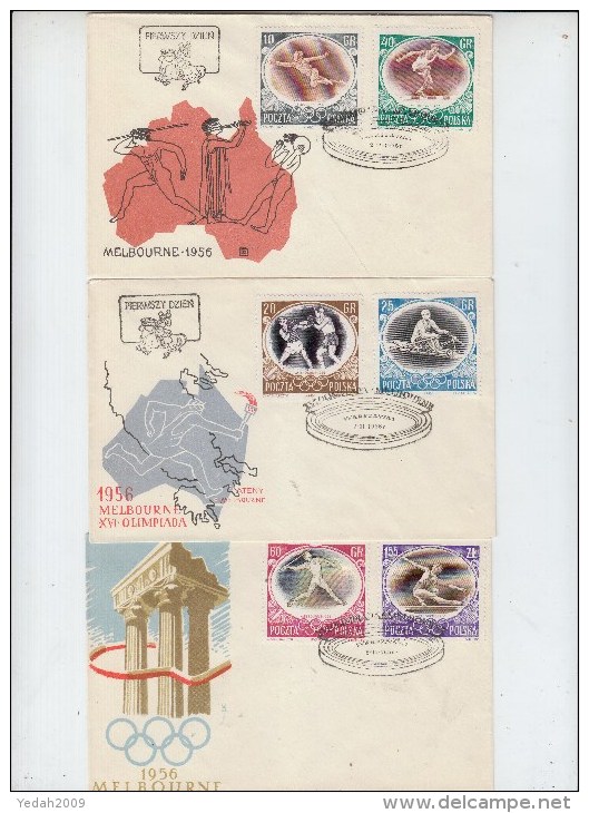 Poland 3 FIRST DAY COVERS OLYMPIC GAMES 1956 - Ete 1956: Melbourne