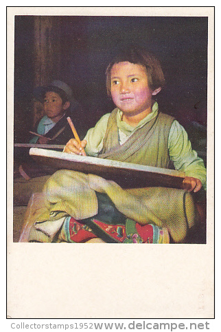 7309- POSTCARD, LHASA- PUPIL LEARNING TO WRITE, PRIMARY SCHOOL - Tibet