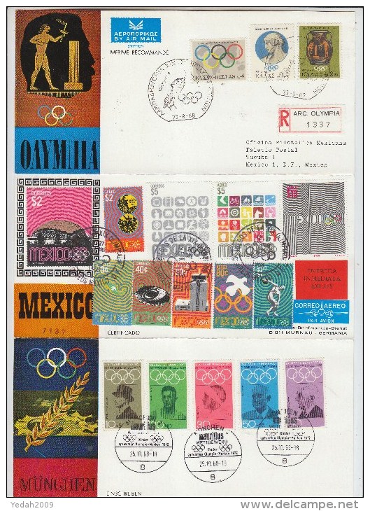 Greece Mexico Germany 3 FIRST DAY COVERS OLYMPIC GAMES FDC 1968 - Summer 1968: Mexico City