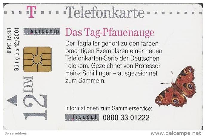 Telefoonkaart.- Duitsland. Das Tag-Pfauenauge. 12 DM. Telefonkarte. Vlinder. Dagpauwoog (Aglais Io)  Nymphalidae . - P & PD-Series : D. Telekom Till