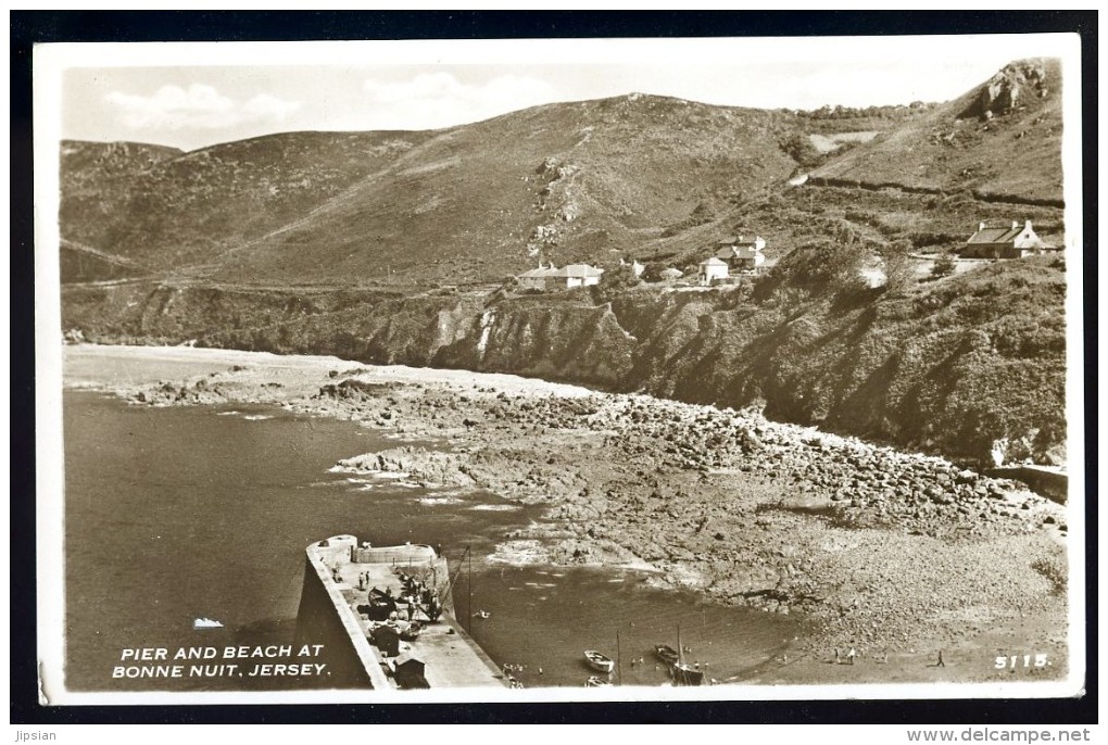 Cpa De Jersey Pier And Beach At Bonne Nuit    AO41 - Autres & Non Classés