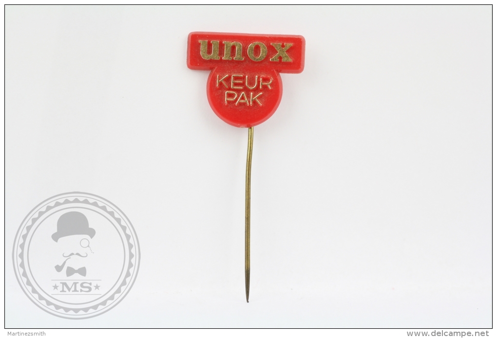 Vintage UNOX KEUR PAK Netherlands Advertising  - Plastic Needle Pin/ Badge - Alimentación