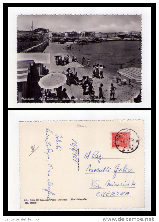 Cartolina/postcard MONOPOLI (Bari) Cala Pantano. Stabilimento Balneare Vadala 1955 - Bari