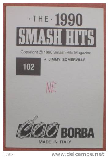 JIMMY SOMERVILLE Pop-music ( Yugoslavian Rare Collectiable Card - Sticker Smash Hits ) Rock-music Musique Musica Musik - Other & Unclassified