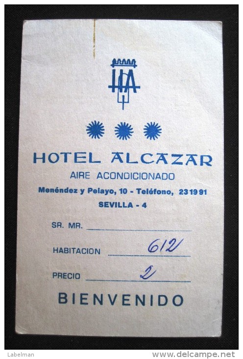 HOTEL RESIDENCIA HOSTAL PENSION ALCAZAR SEVILLA SPAIN ETIQUETA LUGGAGE LABEL ETIQUETTE AUFKLEBER DECAL STICKER MADRID - Hotel Labels