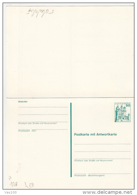 CASTLE, PC STATIONERY WITH ANSWER CARD, ENTIER POSTAUX, UNUSED, GERMANY - Cartes Postales - Neuves