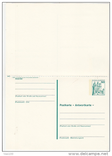 CASTLE, PC STATIONERY WITH ANSWER CARD, ENTIER POSTAUX, UNUSED, GERMANY - Cartes Postales - Neuves