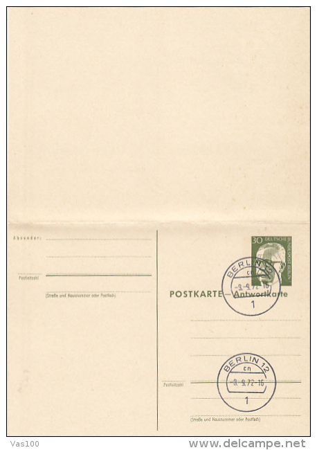 PRESIDENT, PC STATIONERY WITH ANSWER CARD, ENTIER POSTAUX, 1972, GERMANY - Cartes Postales - Oblitérées