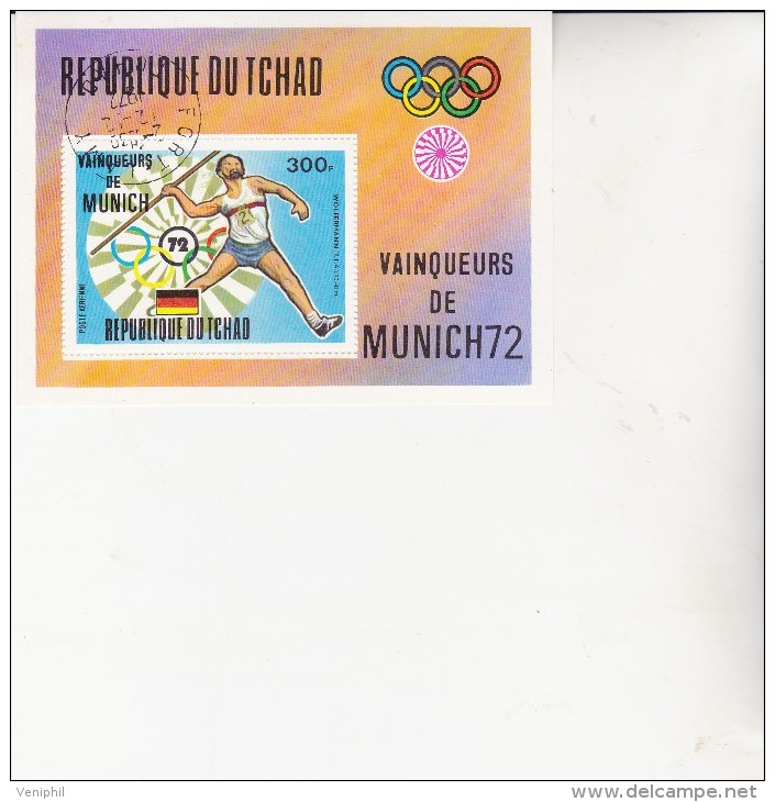 TCHAD - BLOC FEUILLET OBLITERE N° 13 D - JO DE MUNICH -JAVELOT  1972 - Used Stamps