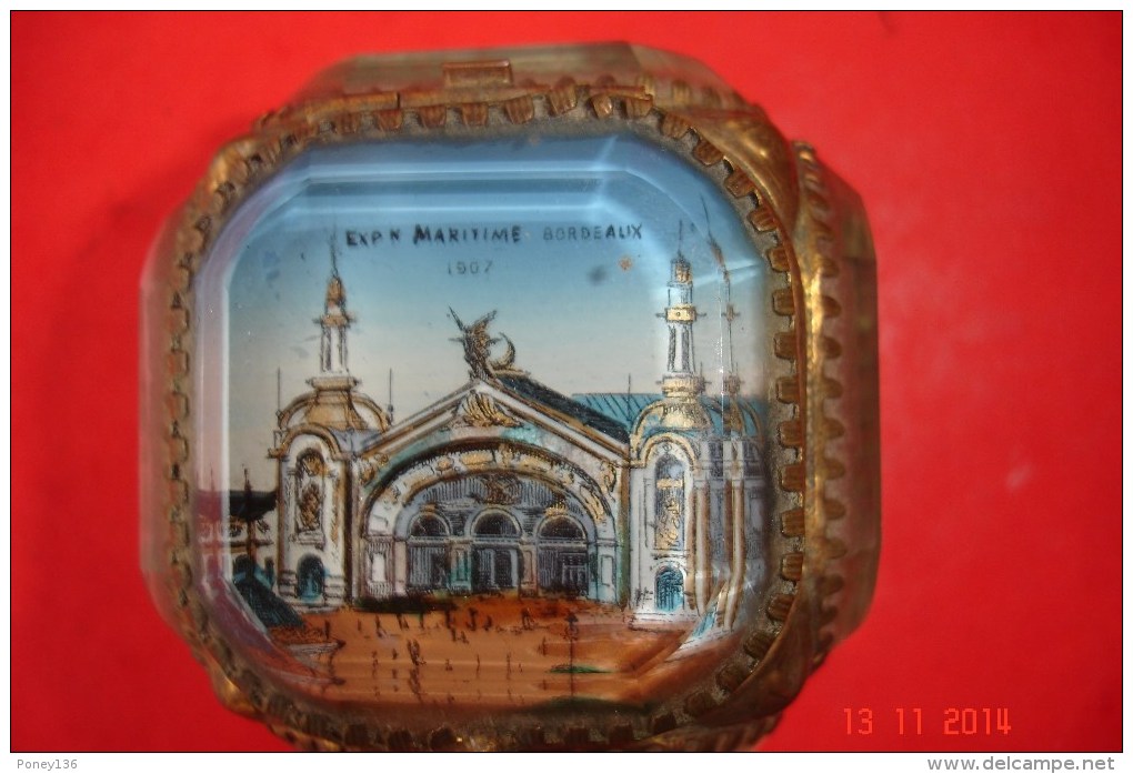 Coffret à Bijoux 1900 .Verre Et Cuivre .Souvenir Expo Maritime Bordeaux. - Boîtes/Coffrets