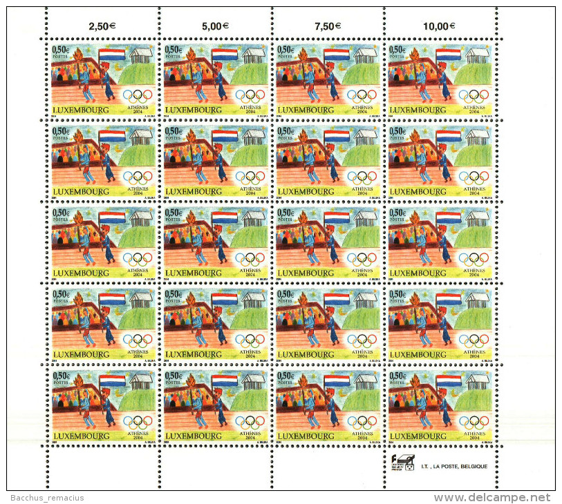 Luxembourg Feuille De 20 Timbres à 0,50 Euro Jeux Olympiques Athènes 2004 - Volledige Vellen