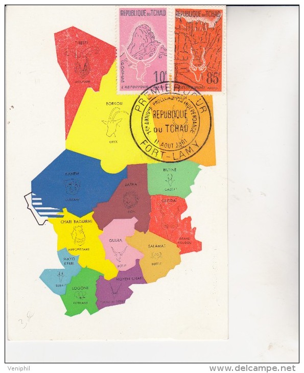 TCHAD - CARTE PREMIER JOUR 1961 AFFRANCHIE N° 72 ET 78  - - Used Stamps