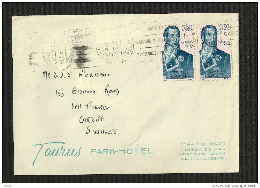 Enveloppe Taurus PARK HOTEL Barcelone Timbres Cayetano Valdes - Spanien