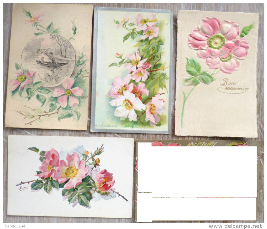 CPA Lot 4x Litho ILLUSTRATEUR DIVERS Signe Langage Fleur Rose Bengale Tremiere Eglantier VOYAGE - Collections & Lots