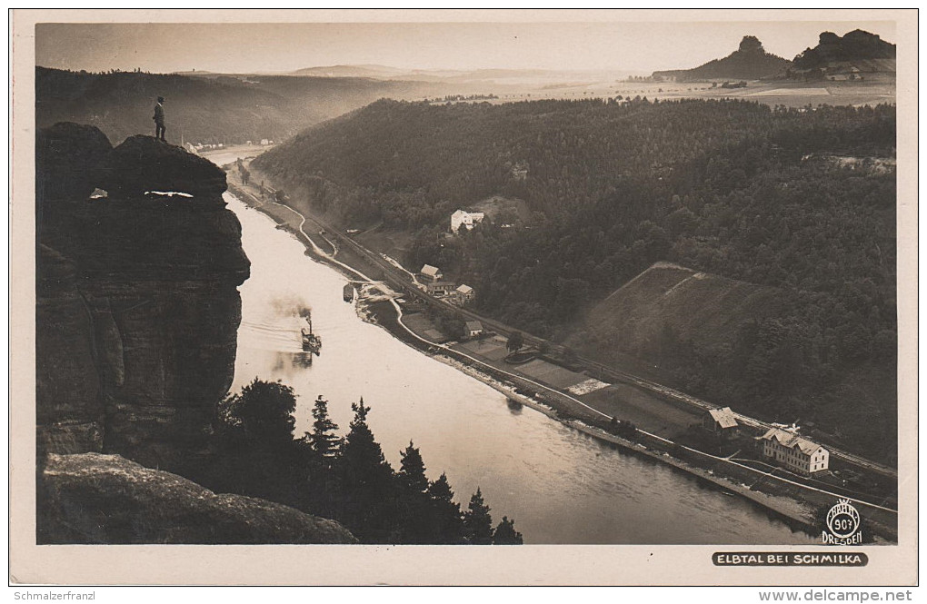 AK Walter Hahn 907 Elbsandsteingebirge Sächsische Schweiz Elbtal Bei Schmilka Schöna Schandau Felsen Dampfer Kletterer - Schmilka