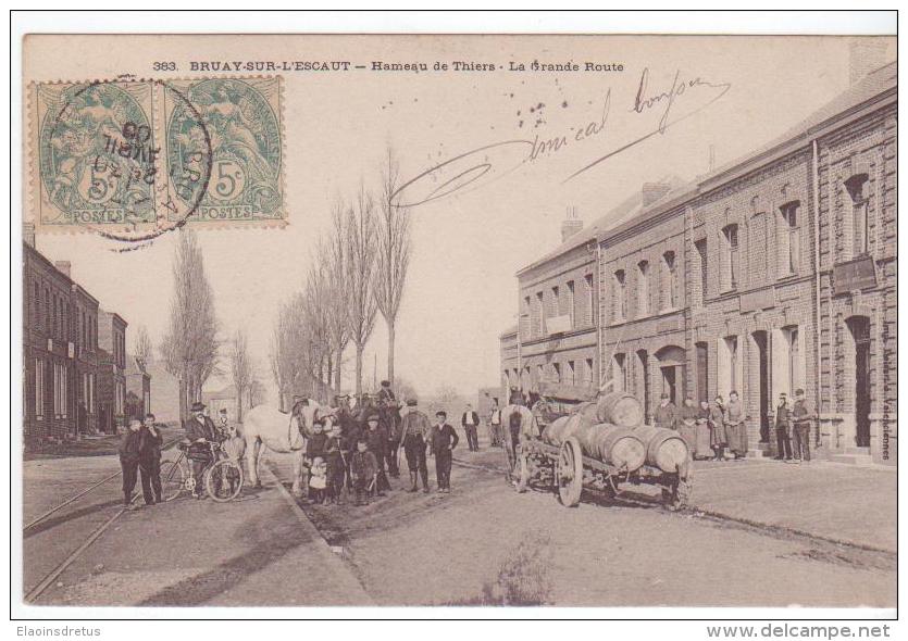 Bruay-sur-l'Escaut (59) - Hameau De Thiers - La Grande Route - Attelage. Bon état, A Circulé. - Bruay Sur Escaut