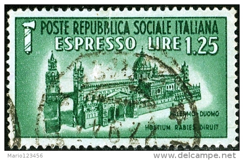 REPUBBLICA SOCIALE ITALIANA, ITALY,  MONUMENTI DISTRUTTI, ESPRESSO, 1944, USATO, Scott:IT-RSI E3, Yt:IT-RSI E6 - Express Mail