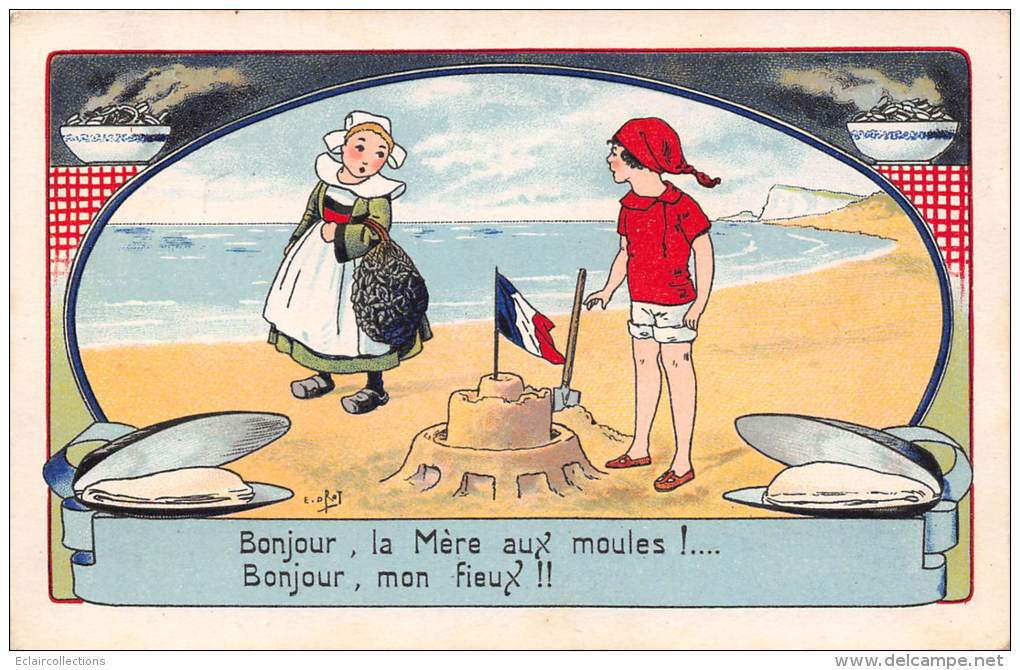 Thème  Enfants Illustrateur Orot  Bord De Mer  Coquillage Moules Bécassine - Autres & Non Classés