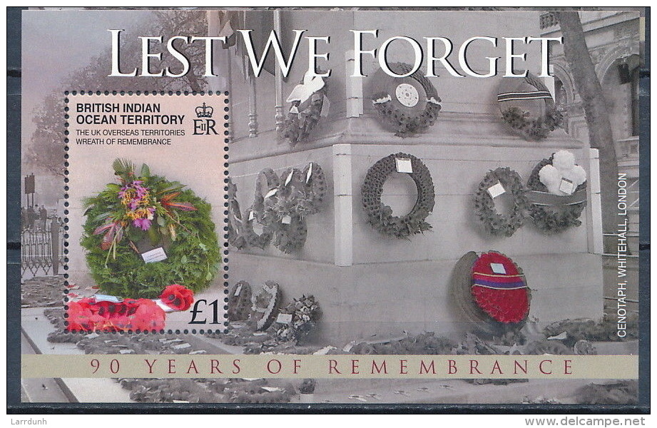 British Indian Ocean Territory Lest We Forget 90 Years Of Remembrance Souvenir Sheet Block MNH 2008  A04s - British Indian Ocean Territory (BIOT)