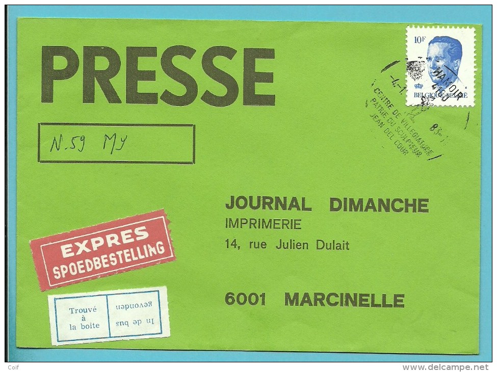 2069 Op Brief Per EXPRES Met Stempel HAMOIR, Met Strookje TROUVE A LA BOITE / IN DE BUS GEVONDEN - 1981-1990 Velghe