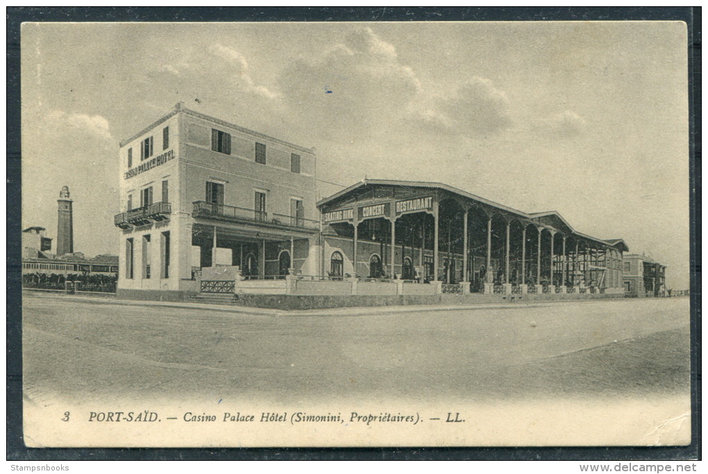 1920 MARINE FRANCAISE SERVICE A LA MER CORR D'ARMEES PORT SAID Casino Palace Hotel Postcard - Grenoble - Naval Post