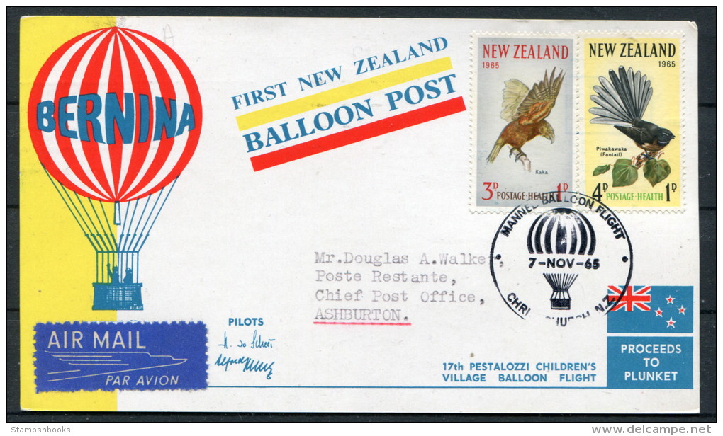 1965 New Zealand Bernina Balloon Post Christchurch - Luftpost