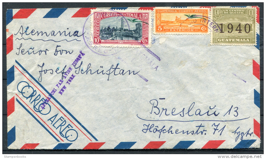 1940 Guatemala Airmail Censor Cover - Breslau Germany New York - Guatemala