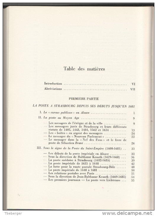 Gachot; Histoire De La Poste Aux Lettres A Strasbourg , Periode 1600-1870, 1964; Alsace Elsass - Philatélie Et Histoire Postale