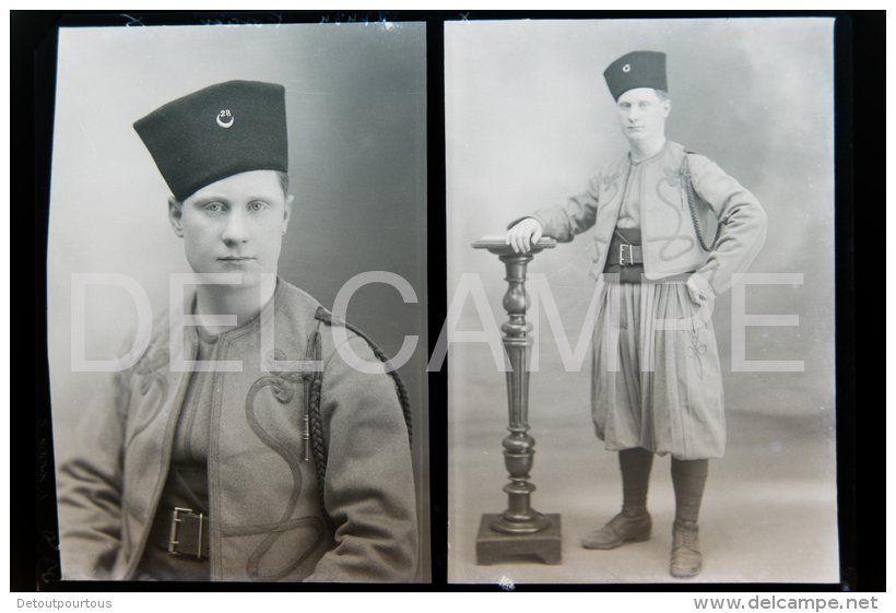 Négatif Photo 12x17 Militaire Soldat Zouave  28 RTT Régiment De Tirailleurs Tunisiens Afrique Du Nord Fourragère - Guerre, Militaire