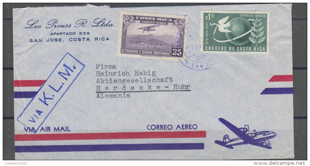 O) 1950 COSTA RICA, PIGEON-WORLD MAP-1 CENTIMO-UPU, PLANE-35 CENTIMOS, XF - Costa Rica