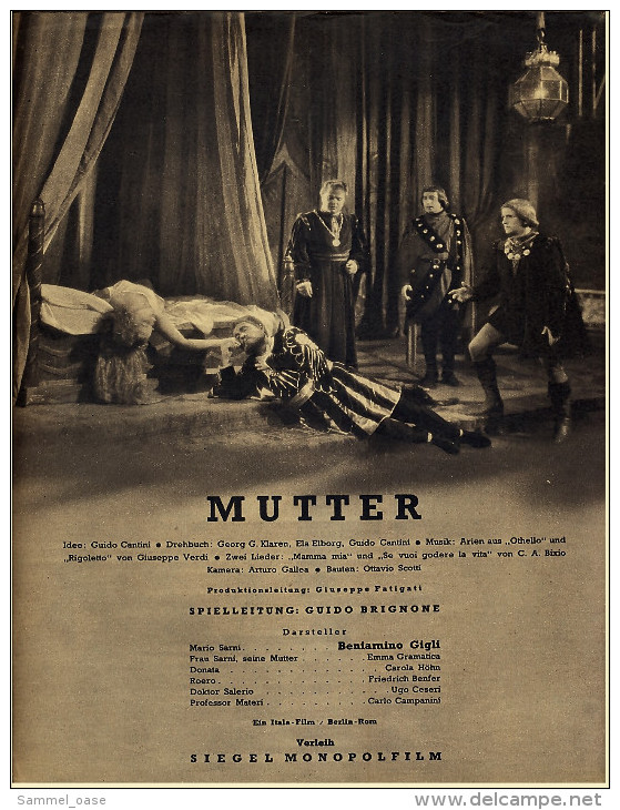 "Illustrierter Film-Kurier"  "Mutter" Mit Beniamino Gigli , Emma Gramatica - Filmprogramm Nr. 3190 Von 1941 - Magazines
