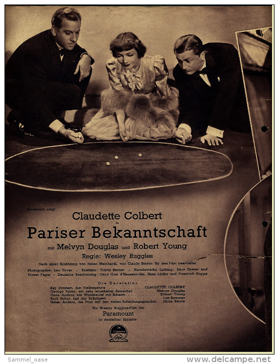 "Illustrierter Film-Kurier"  "Pariser Bekanntschaft" Mit Melvyn Douglas  - Filmprogramm Nr. 2677 Von 1937 - Zeitschriften