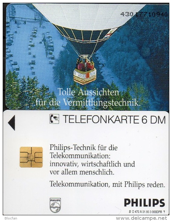 Philips Ballon-Fahrt TK O 470 A/1993 ** 45€ Telefonkarten Kommuniktion Werbung Für Flug-Technik Art Tele-card Of Germany - O-Serie : Serie Clienti Esclusi Dal Servizio Delle Collezioni