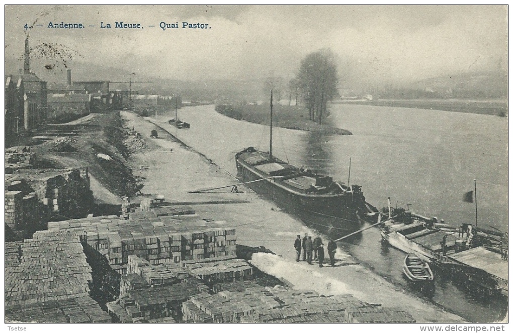 Andenne - La Meuse - Quai Pastor - Briqueterie, Péniches - 1913 ( Voir Verso ) - Andenne