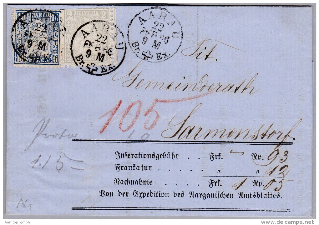 Heimat AG AARAU 1866-02-22 Amtsbrief Nach Sarmenstorf - Brieven En Documenten