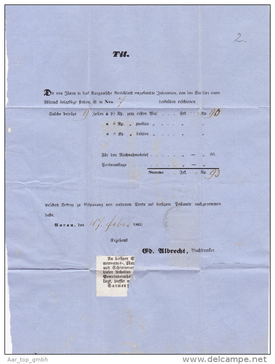 Heimat AG AARAU 1866-02-22 Amtsbrief Nach Sarmenstorf - Lettres & Documents