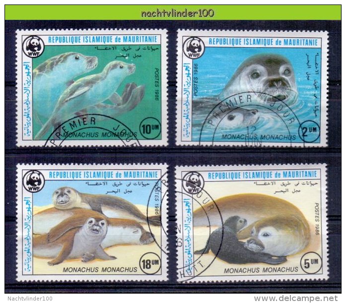 Mzi037sg WWF FAUNA ZEEZOOGDIER ZEEHOND SEAL SEA MAMMAL MARINE LIFE MAURITANIE 1986 Gebr/used - Used Stamps