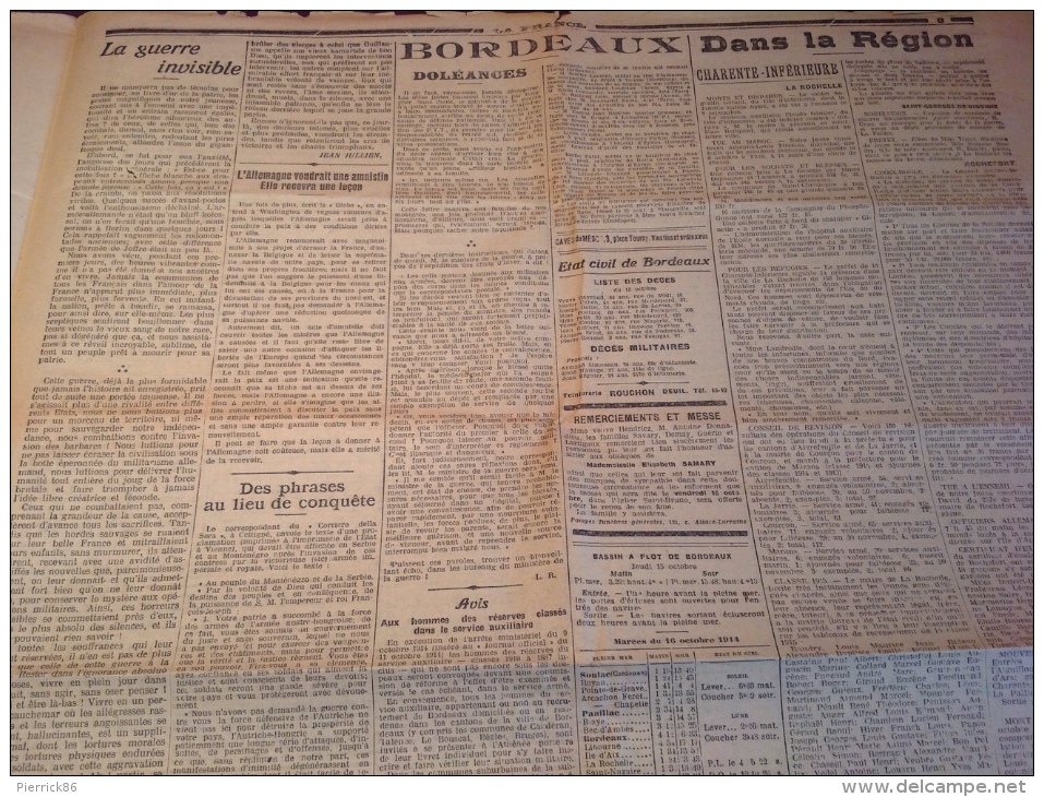 WW1 Le 15 Octobre 1914 - A VOIR - LA FRANCE DE BORDEAUX ET DU SUD OUEST - Français