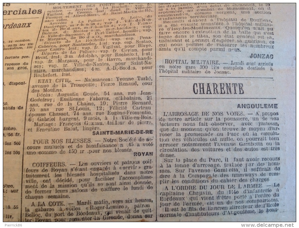 WW1 Le 15 Octobre 1914 - A VOIR - LA FRANCE DE BORDEAUX ET DU SUD OUEST