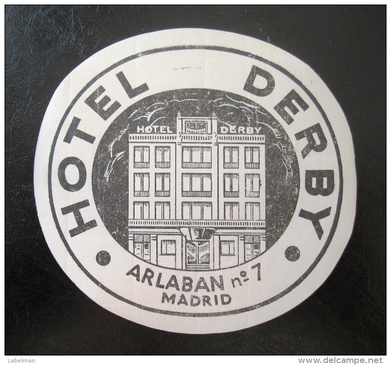 HOTEL RESIDENCIA PENSION HOSTALCAMPING DERBY MADRID SPAIN LUGGAGE LABEL ETIQUETTE AUFKLEBER DECAL STICKER - Etiquetas De Hotel