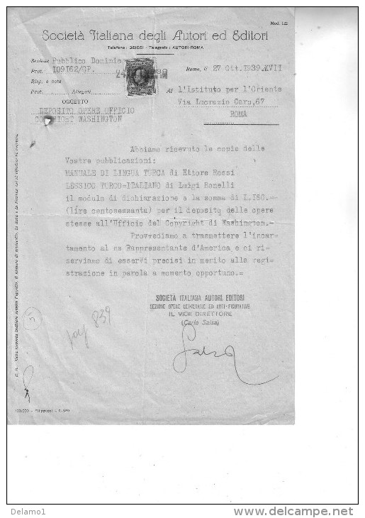 Lettera Dattiloscritta Con Firma Autografa Di "" CARLO SALSA "" --Alessandria 1893 -- Milano 1962 - Other & Unclassified