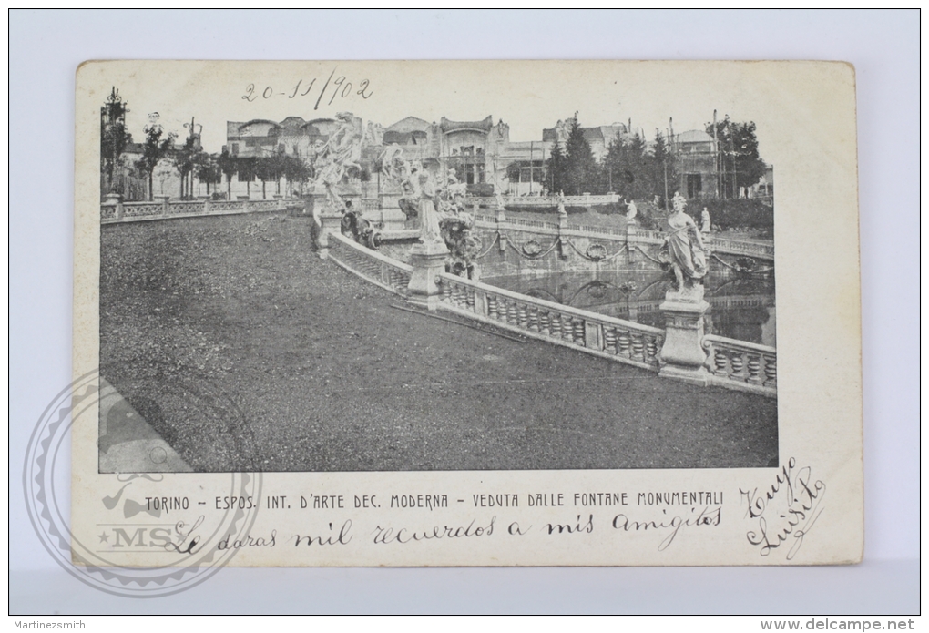 Postcard Italy -  Torino - Art Exhibition/ Espos. D´Arte Dec. Moderna - Veduta Dalle Fontane Monumentali - Posted 1902 - Exposiciones