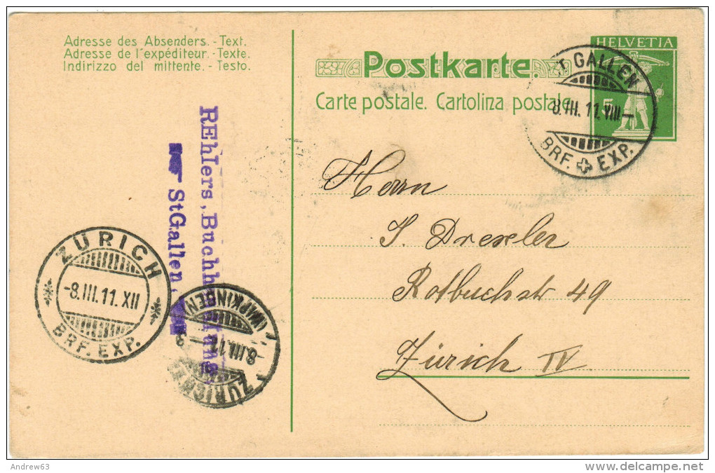 SVIZZERA - SUISSE - HELVETIA - 1911 - 5 Rappen + 2 Special Cancel - Carte Postale - Postal Card - Intero Postale - En... - Ganzsachen