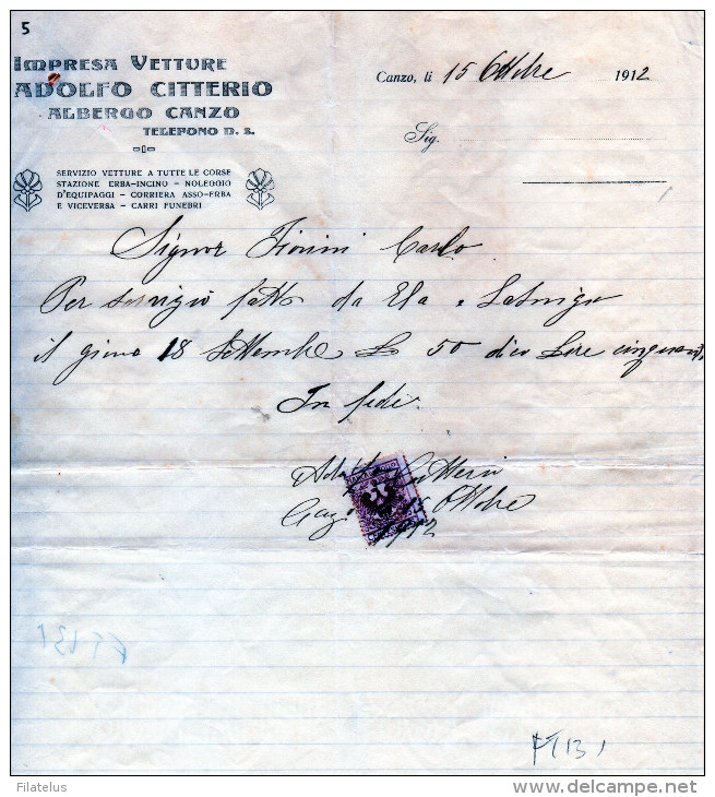 CANZO -COMO-IMPRESA VETTURE ADOLFO CITTERIO-ALBERGO CANZO-REGNO CENT.5 - 1800 – 1899