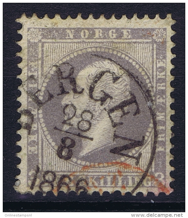 Norway: Yv Nr 3 1856 Used Extra Red Cancel - Usados